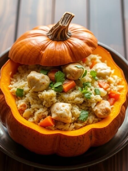 Pumpkin Stuffed with Chicken and Rice