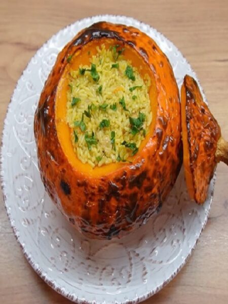 Pumpkin Stuffed with Chicken and Rice