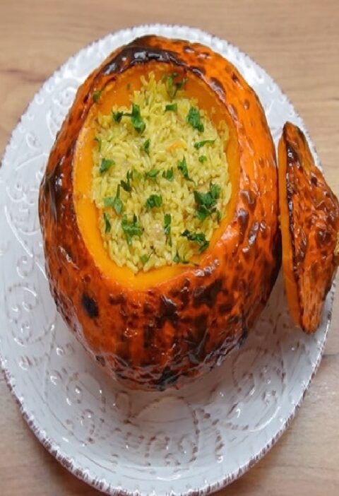 Pumpkin Stuffed with Chicken and Rice