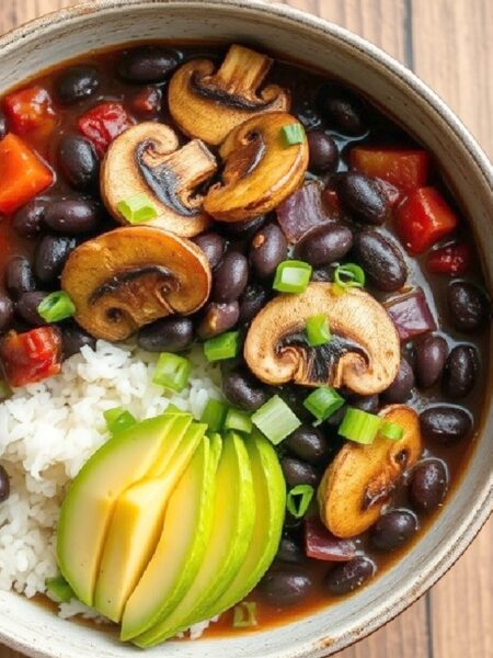 Black Bean and Mushroom Stir-fry with Rice