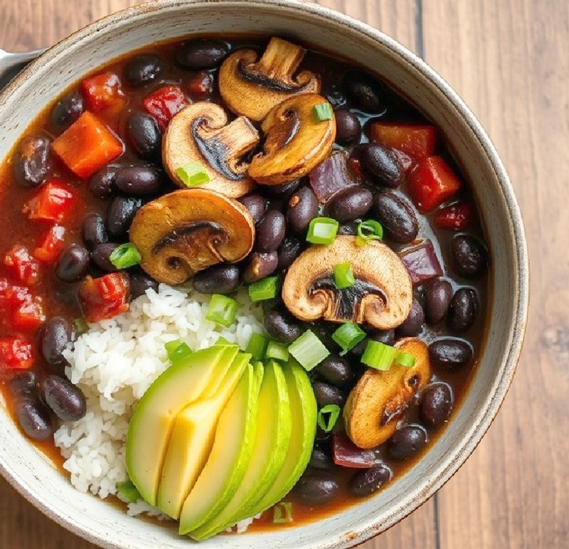 Black Bean and Mushroom Stir-fry with Rice