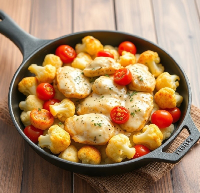 Cheesy Skillet Chicken and Cauliflower