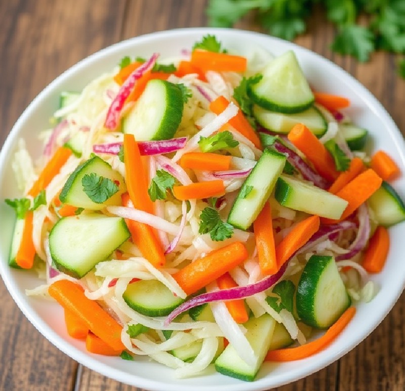 Fresh cucumber and cabbage salad