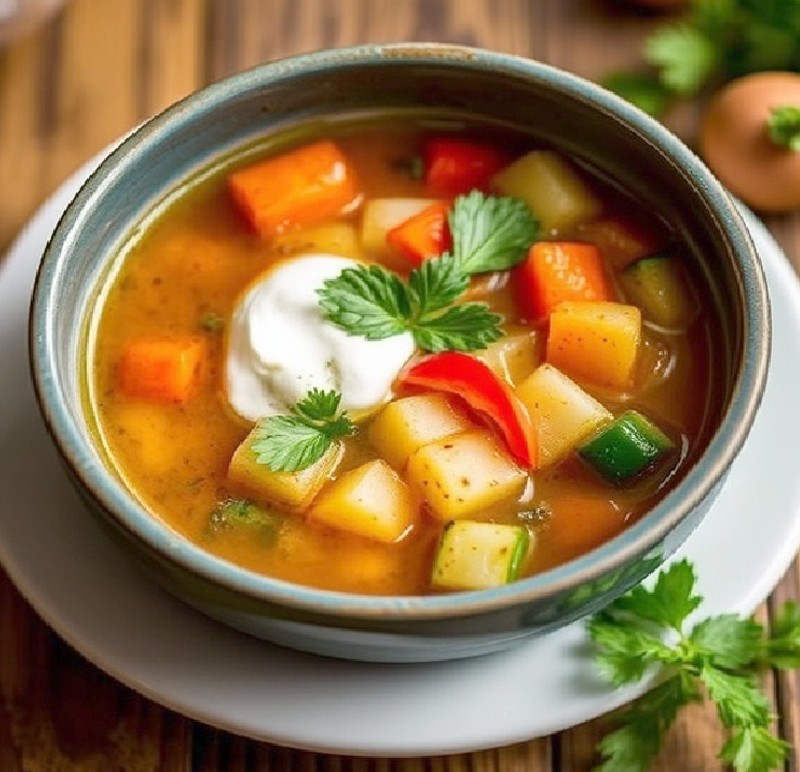 Hearty Vegetable Soup with Egg and Yogurt