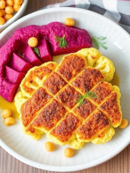 Cauliflower Steak with Beetroot Hummus