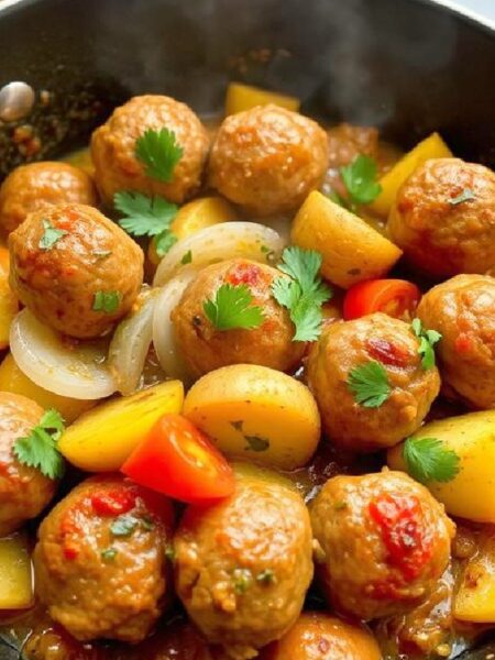 Chicken Meatballs with Spiced Potatoes