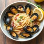 Mussels and Pasta with Eggs