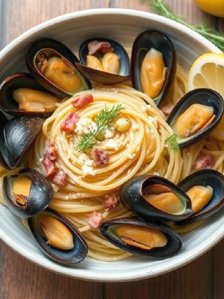 Mussels and Pasta with Eggs