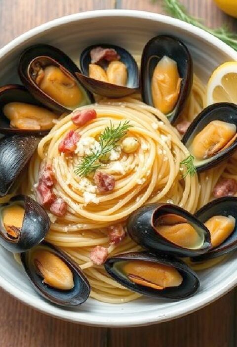 Mussels and Pasta with Eggs