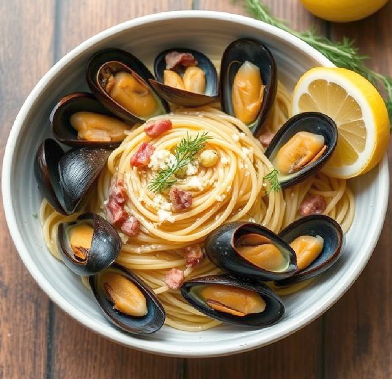 Mussels and Pasta with Eggs