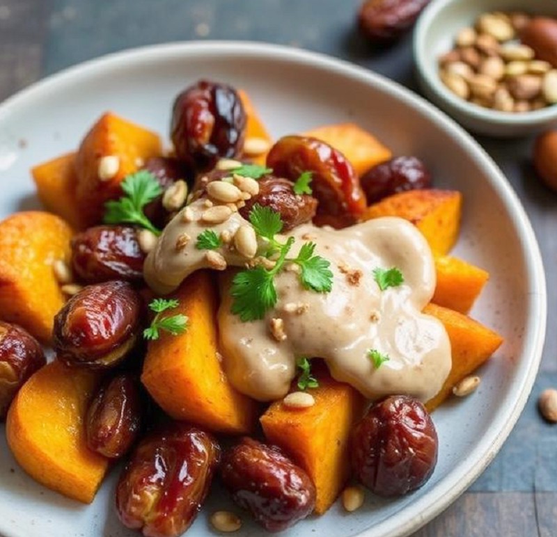 Roasted Butternut Squash with Tahini-Date Glaze