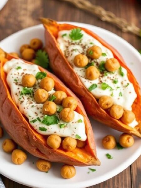 Sweet Potatoes Stuffed with Cashew Cream and Chickpeas