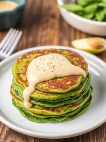 Vegan Spinach Pancakes with Garlic Tahini Sauce